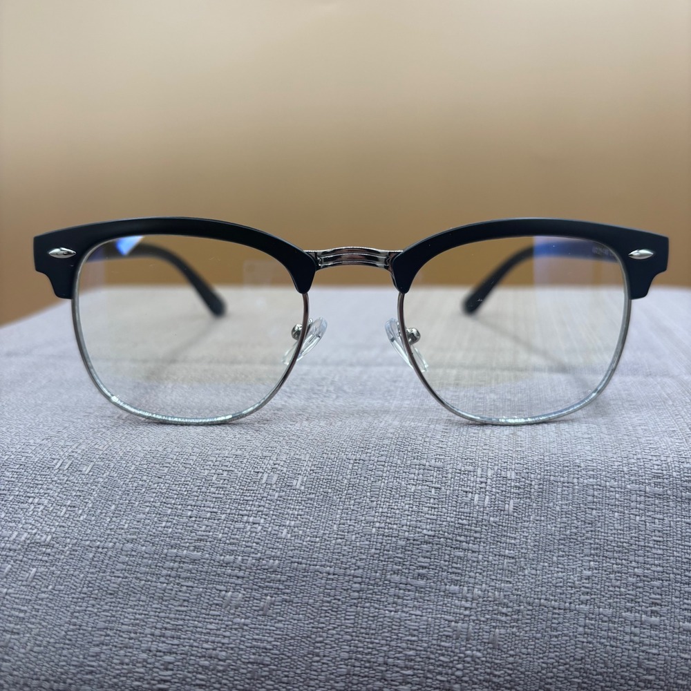 Clubmaster Blue Light Glasses Unisex 49mm Black Silver Excellent Dark Academia